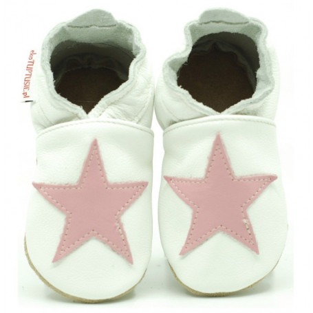 Chaussons cuir fille Etoile Rose