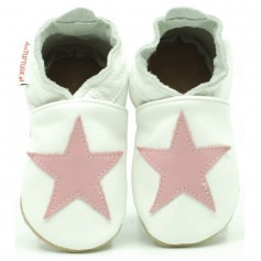 Chaussons cuir fille Etoile Rose