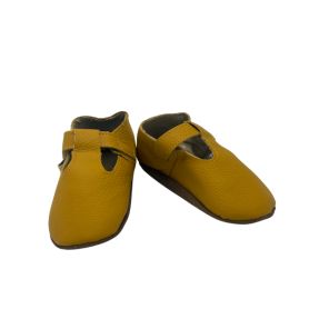 Chaussons bébé cuir souple moutarde semelles antidérapantes pour filles ou garçons
